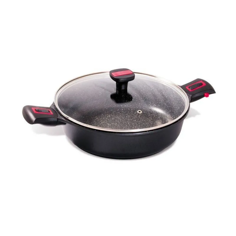 Sauteuses Revêtements Aspect Pierre | Sauteuses Revêtements Anti-adhérents-BAUMALU Granit PRO Sauteuse Fonte Aluminium Aspect Pierre Manche amovible Induction D28