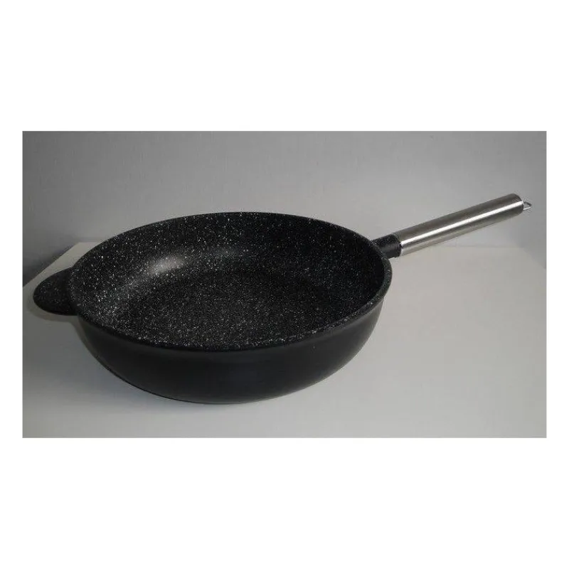 Sauteuses Revêtements Céramique | Sauteuses Revêtements Aspect Pierre-PENTOLPRESS JULIENNE GRANIT Sauteuse en Fonte aluminium Aspect Pierre avec couvercle manche amovible INDUCTION D28