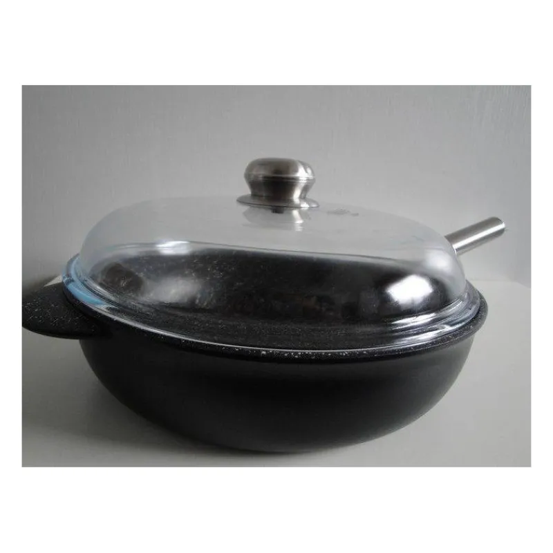 Sauteuses Revêtements Céramique | Sauteuses Revêtements Aspect Pierre-PENTOLPRESS JULIENNE GRANIT Sauteuse en Fonte aluminium Aspect Pierre avec couvercle manche amovible INDUCTION D28