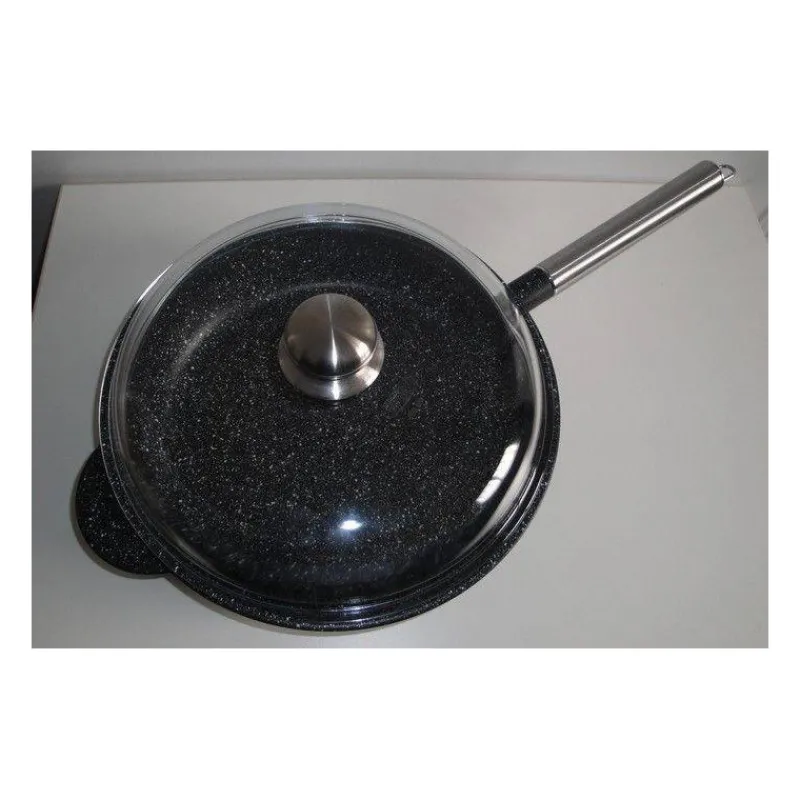 Sauteuses Revêtements Céramique | Sauteuses Revêtements Aspect Pierre-PENTOLPRESS JULIENNE GRANIT Sauteuse en Fonte aluminium Aspect Pierre avec couvercle manche amovible INDUCTION D28