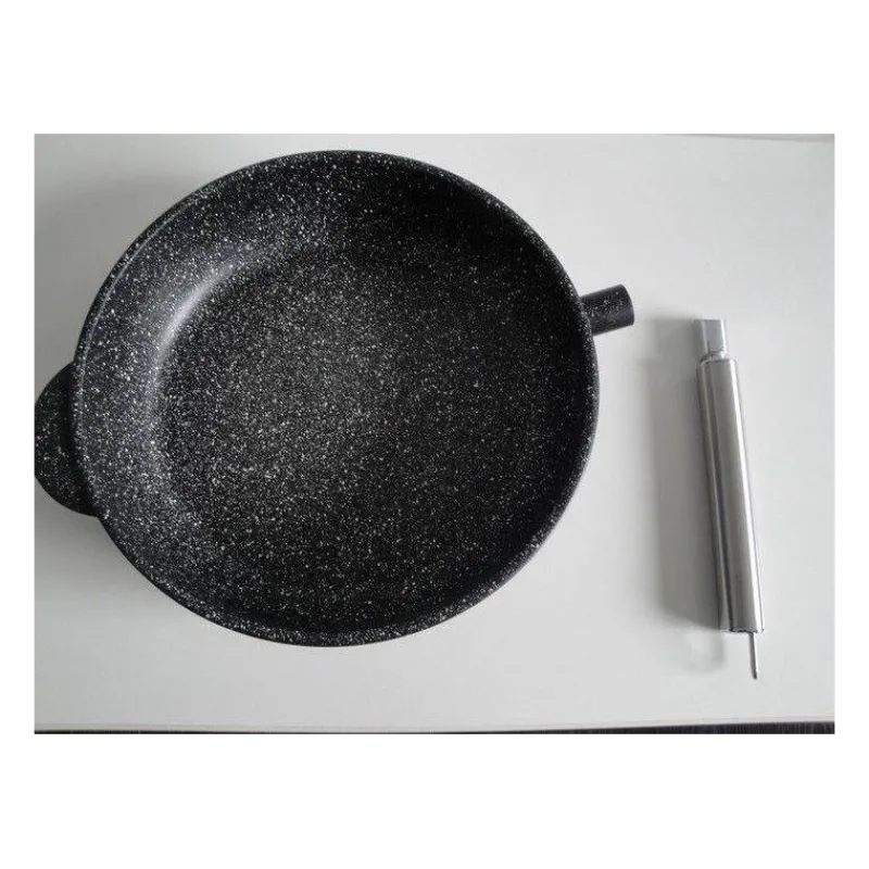 Sauteuses Revêtements Céramique | Sauteuses Revêtements Aspect Pierre-PENTOLPRESS JULIENNE GRANIT Sauteuse en Fonte aluminium Aspect Pierre avec couvercle manche amovible INDUCTION D28
