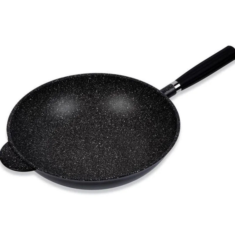 Woks En Fonte Aluminium | Woks Revêtements Aspect Pierre-PENTOLPRESS JULIENNE GRANIT Wok en Fonte Aluminium Induction avec Manche amovible D32