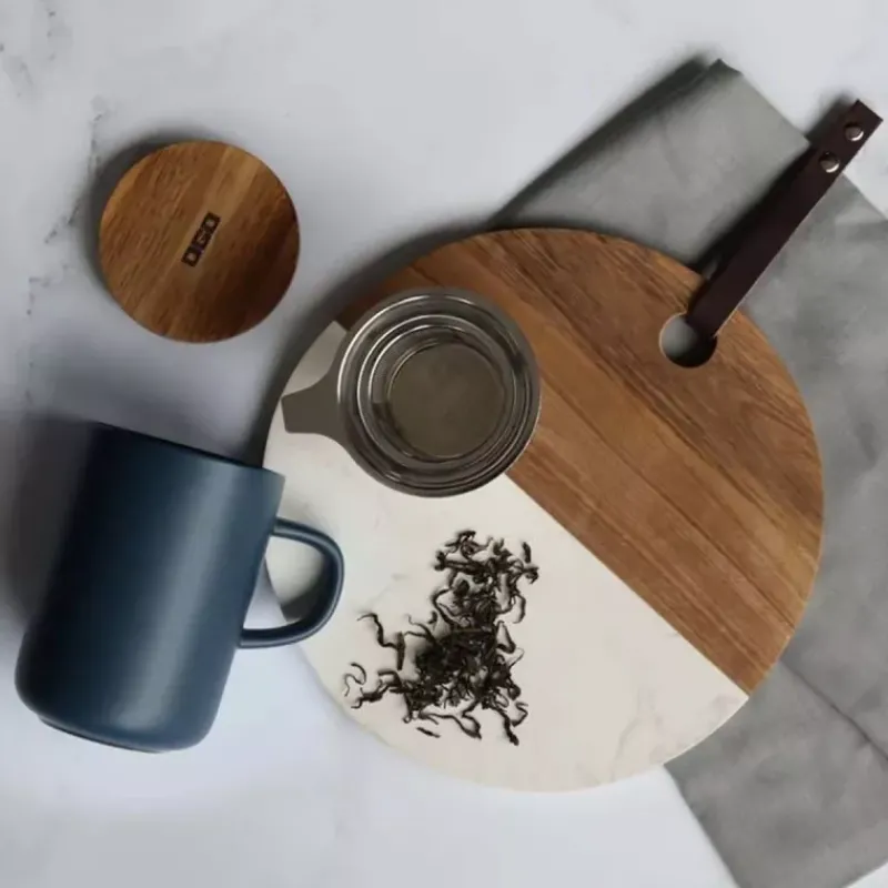 Mugs | Théières, Cafetières Et Accessoires-OGO JULIET Infuseur à Thé / Tisanière en grès Bleue  475 ml   avec couvercle bois