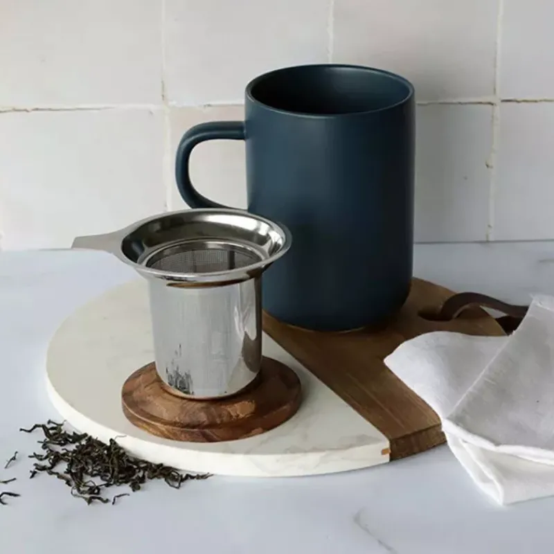 Mugs | Théières, Cafetières Et Accessoires-OGO JULIET Infuseur à Thé / Tisanière en grès Bleue  475 ml   avec couvercle bois
