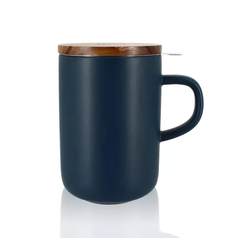 Mugs | Théières, Cafetières Et Accessoires-OGO JULIET Infuseur à Thé / Tisanière en grès Bleue  475 ml   avec couvercle bois