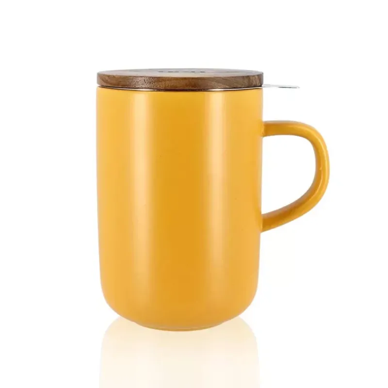 Mugs | Théières, Cafetières Et Accessoires-OGO JULIET Infuseur à Thé / Tisanière en grès Jaune  475 ml   avec couvercle bois