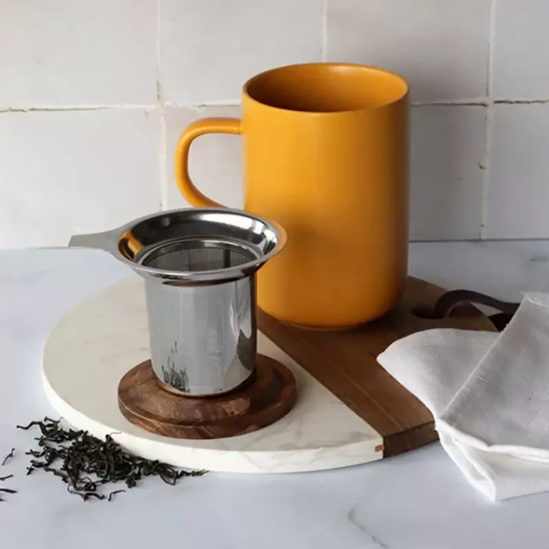 Mugs | Théières, Cafetières Et Accessoires-OGO JULIET Infuseur à Thé / Tisanière en grès Jaune  475 ml   avec couvercle bois