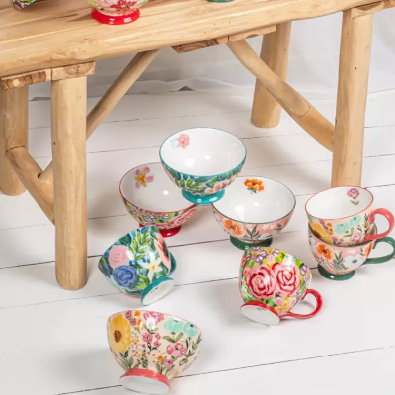 Tasses-TABLE PASSION JUMBO LUCY Tasse Bol à anse Déjeuner en Faïence 45 cl  bleue