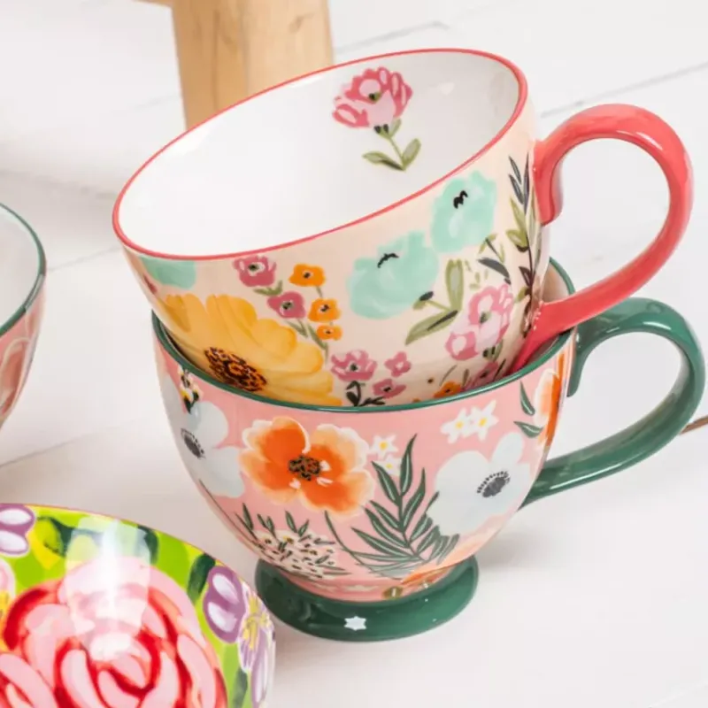 Tasses-TABLE PASSION JUMBO LUCY Tasse Bol à anse Déjeuner en Faïence 45 cl rose