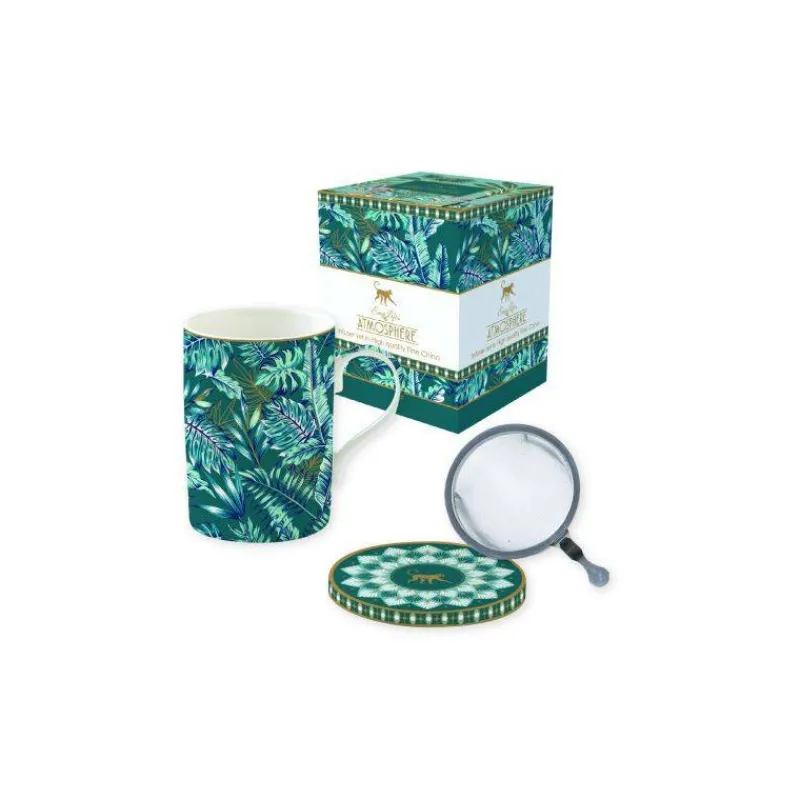 Mugs-Easy Life JUNGLE Coffret mug Tisanière porcelaine Vert