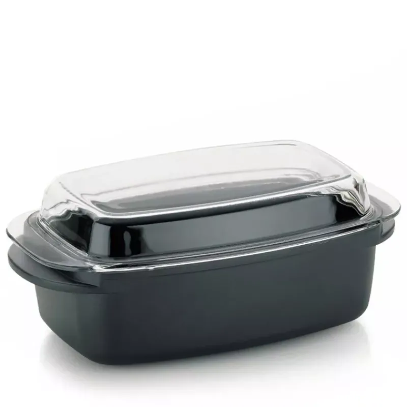 Cocottes En Fonte Aluminium-Kela KERROS Cocotte à braiser rectangulaire et couvercle en verre Induction Noir 4.5 L