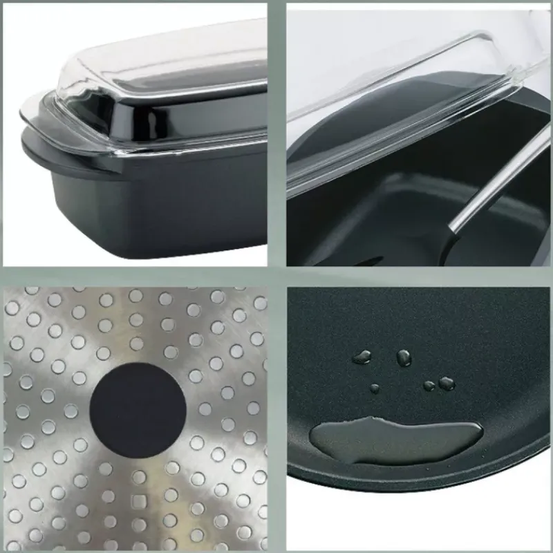 Cocottes En Fonte Aluminium-Kela KERROS Cocotte à braiser rectangulaire et couvercle en verre Induction Noir 4.5 L