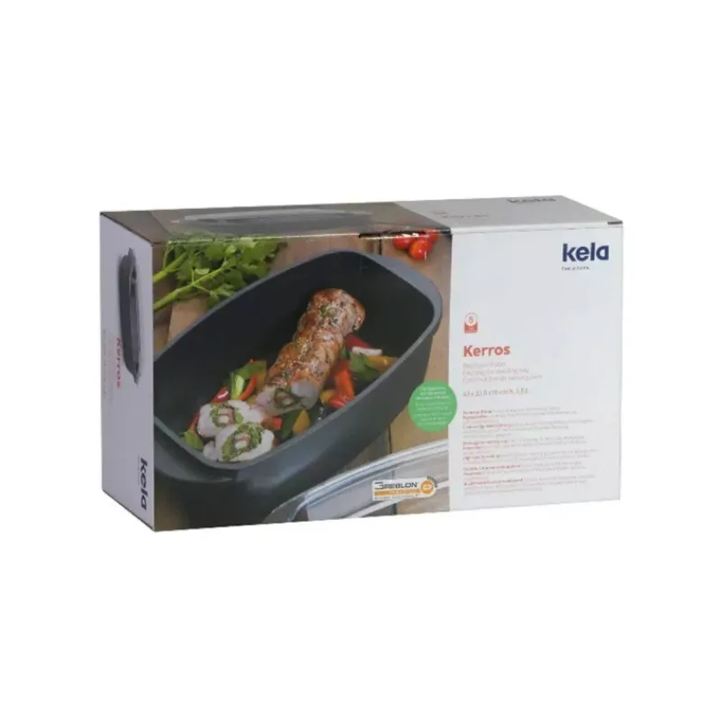 Cocottes En Fonte Aluminium-Kela KERROS Cocotte à braiser rectangulaire et couvercle en verre Induction Noir 4.5 L