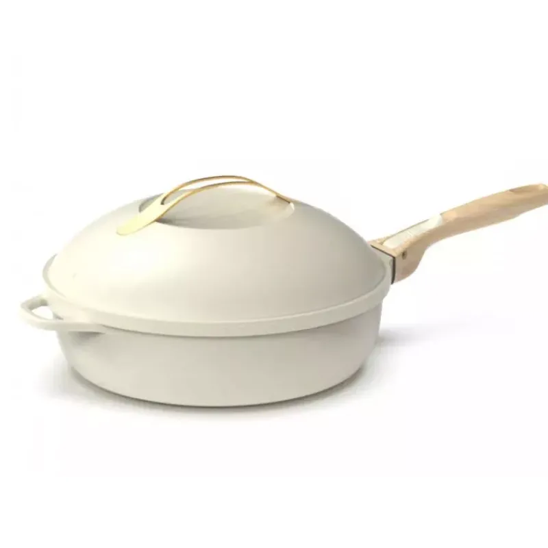 Sauteuses Revêtements Anti-adhérents | Sauteuses En Fonte Aluminium-COOKUT La Fabuleuse Poêle Sauteuse Casserole Cocotte 28 cm - Blanc Crème
