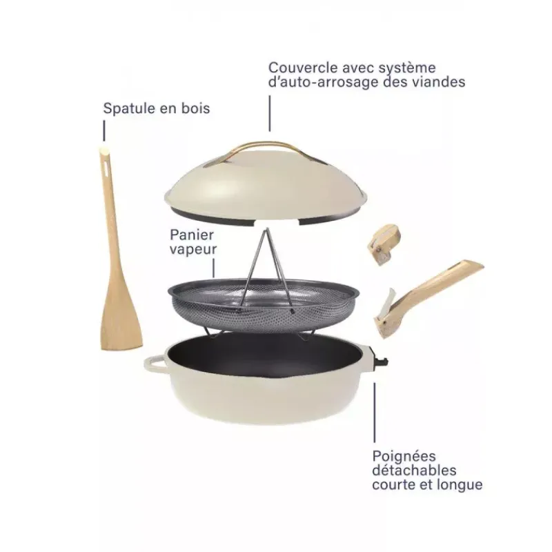 Sauteuses Revêtements Anti-adhérents | Sauteuses En Fonte Aluminium-COOKUT La Fabuleuse Poêle Sauteuse Casserole Cocotte 28 cm - Blanc Crème