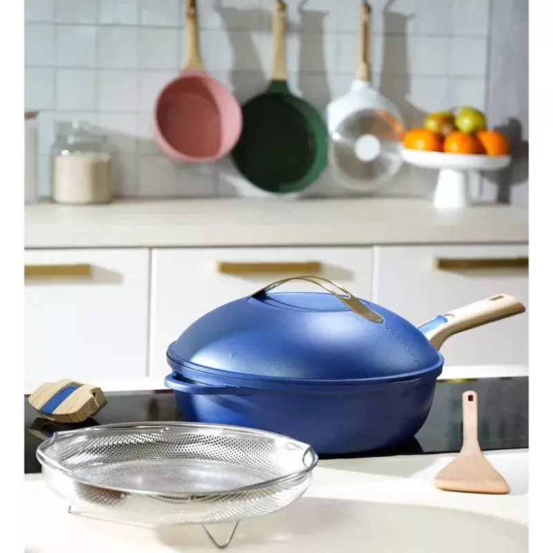Sauteuses Revêtements Anti-adhérents | Sauteuses En Fonte Aluminium-COOKUT La Fabuleuse Poêle Sauteuse Casserole Cocotte 28 cm - Bleu Saphir