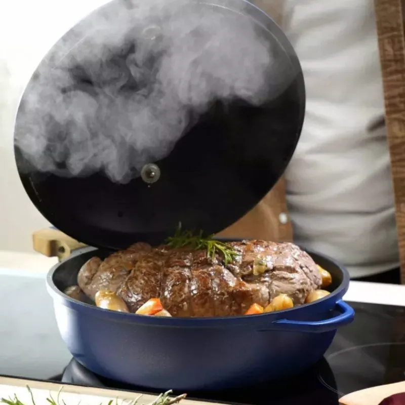 Sauteuses Revêtements Anti-adhérents | Sauteuses En Fonte Aluminium-COOKUT La Fabuleuse Poêle Sauteuse Casserole Cocotte 28 cm - Bleu Saphir