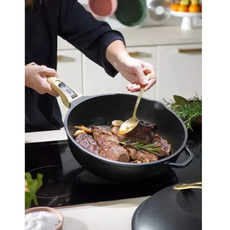 Sauteuses Revêtements Anti-adhérents | Sauteuses En Fonte Aluminium-COOKUT La Fabuleuse Poêle Sauteuse Casserole Cocotte 28 cm - Noir Météore
