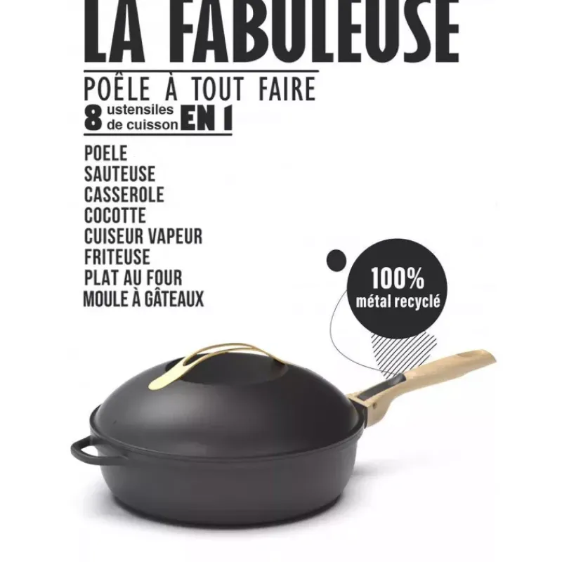 Sauteuses Revêtements Anti-adhérents | Sauteuses En Fonte Aluminium-COOKUT La Fabuleuse Poêle Sauteuse Casserole Cocotte 28 cm - Noir Météore