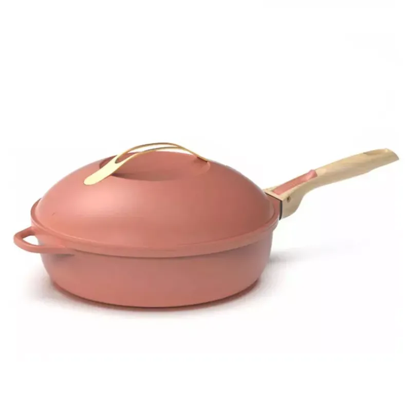Sauteuses Revêtements Anti-adhérents | Sauteuses En Fonte Aluminium-COOKUT La Fabuleuse Poêle Sauteuse Casserole Cocotte 28 cm - Rose Pivoine