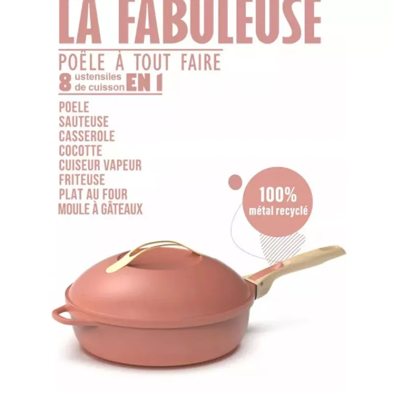 Sauteuses Revêtements Anti-adhérents | Sauteuses En Fonte Aluminium-COOKUT La Fabuleuse Poêle Sauteuse Casserole Cocotte 28 cm - Rose Pivoine