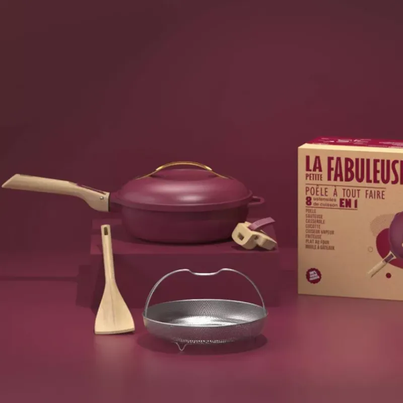 La Fabuleuse Cookut | Sauteuses Amovibles Revêtues-COOKUT La Fabuleuse Poêle Sauteuse Casserole Cocotte 24 cm  Rouge rubis