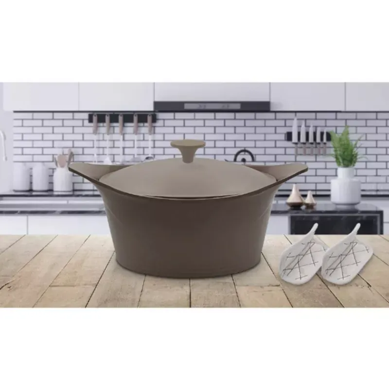 L'incroyable Cocotte Cookut | Cocottes En Fonte Aluminium-COOKUT L´incroyable Cocotte Revêtement céramique Moka - Sans Bouton Ni Manique 24 cm