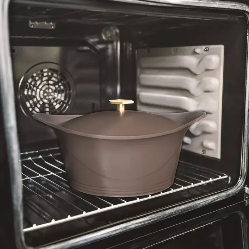 L'incroyable Cocotte Cookut | Cocottes En Fonte Aluminium-COOKUT L´incroyable Cocotte Revêtement céramique Moka - Sans Bouton Ni Manique 24 cm
