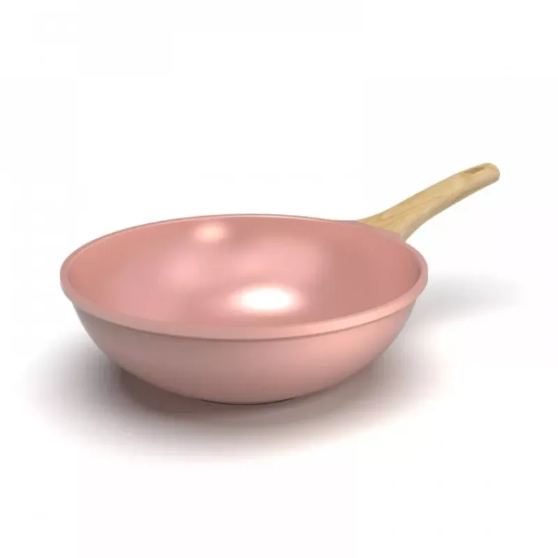 Woks Revêtements Céramique | Woks En Fonte Aluminium-COOKUT L´incroyable Wok Revêtement Céramique 28 cm - Rose Guimauve