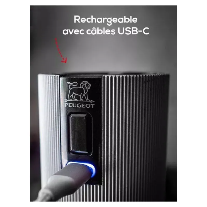 Moulins Électriques | Moulins À Poivre Peugeot-PEUGEOT LINE Moulin à poivre électrique rechargeable u'Select, batterie Lithium-ion, carbone, 15 cm