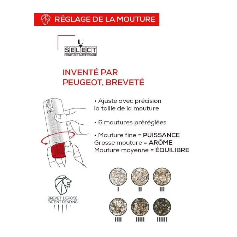 Moulins Électriques | Moulins À Poivre Peugeot-PEUGEOT LINE Moulin à poivre électrique rechargeable u'Select, batterie Lithium-ion, carbone, 15 cm