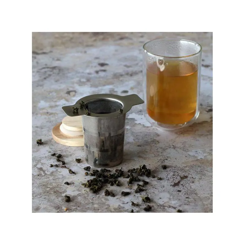 Théières, Cafetières Et Accessoires-OGO LUKE Infuseur à Thé / Tisanière en inox filtre permanent rétractable avec couvercle bois