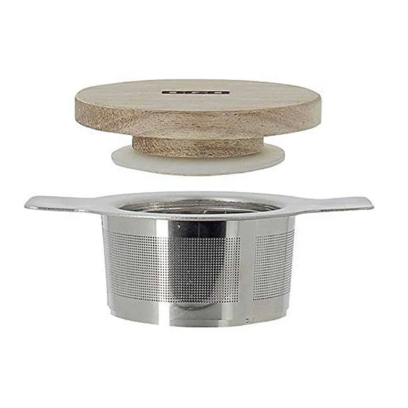 Théières, Cafetières Et Accessoires-OGO LUKE Infuseur à Thé / Tisanière en inox filtre permanent rétractable avec couvercle bois