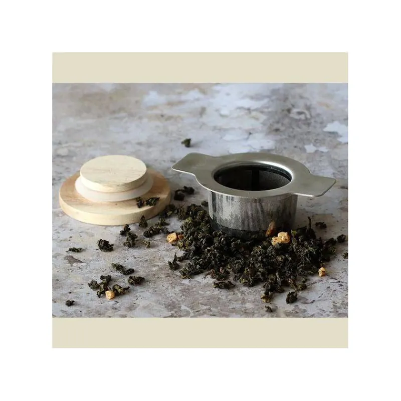 Théières, Cafetières Et Accessoires-OGO LUKE Infuseur à Thé / Tisanière en inox filtre permanent rétractable avec couvercle bois