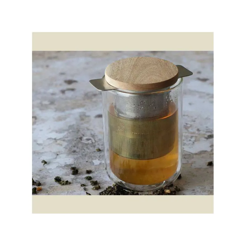Théières, Cafetières Et Accessoires-OGO LUKE Infuseur à Thé / Tisanière en inox filtre permanent rétractable avec couvercle bois