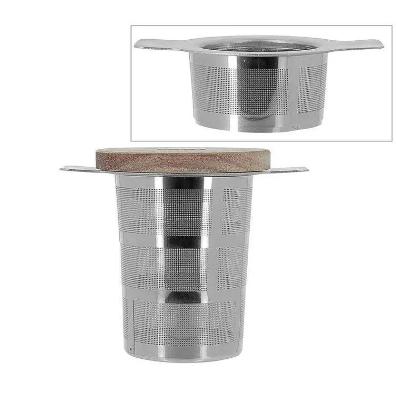 Théières, Cafetières Et Accessoires-OGO LUKE Infuseur à Thé / Tisanière en inox filtre permanent rétractable avec couvercle bois