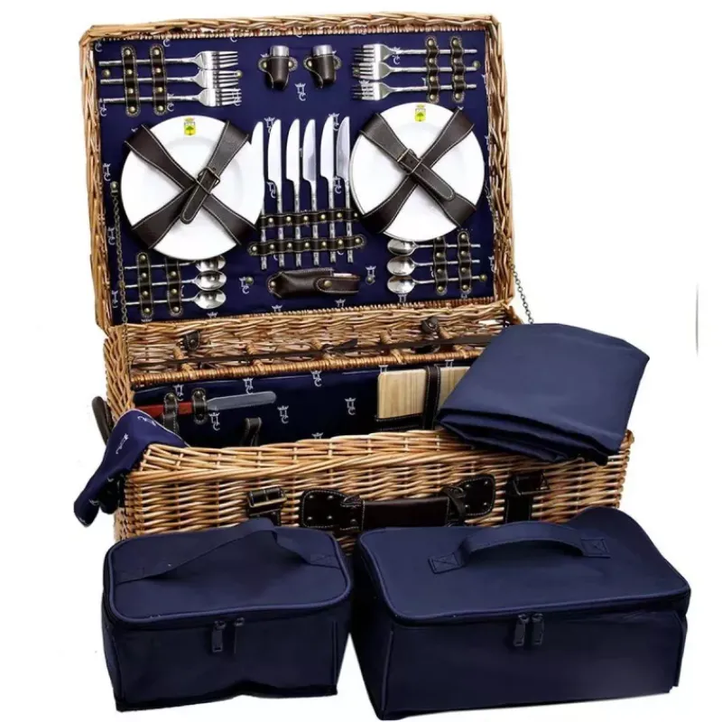 Paniers Pique-nique-Les Jardins de la Comtesse Malle Panier Pique Nique osier et cuir Champs-Elysées 6 personnes Bleu