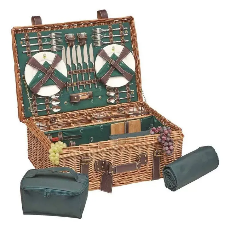 Paniers Pique-nique-Les Jardins de la Comtesse Malle Panier Pique Nique osier et cuir Champs-Elysées 6 personnes Vert