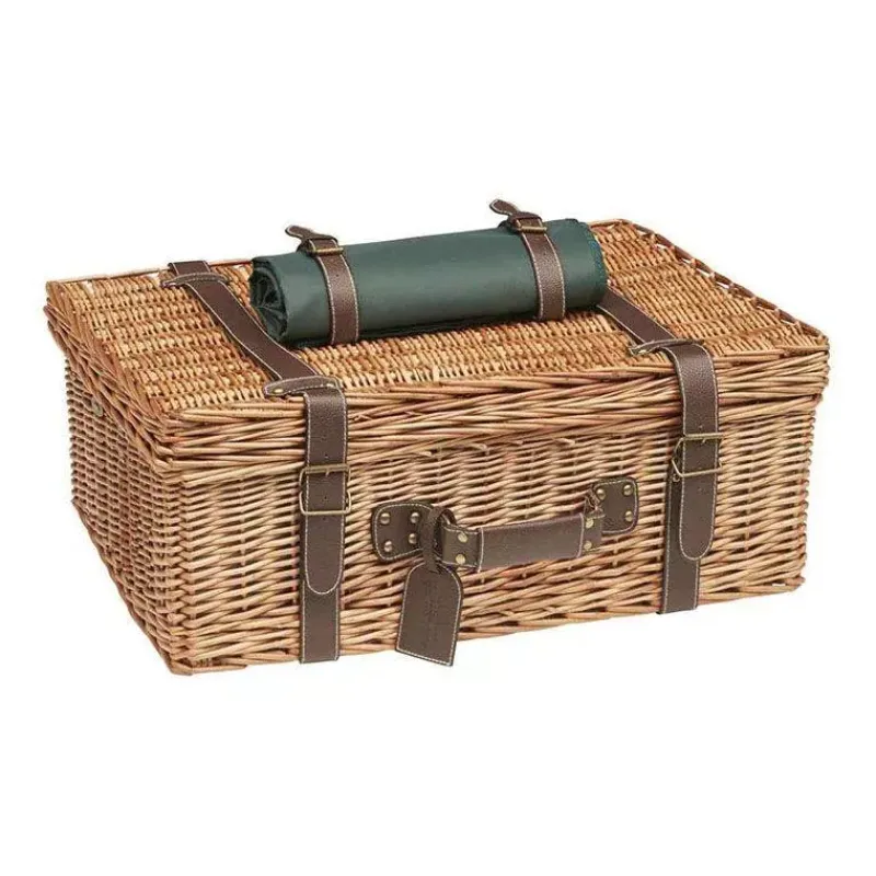 Paniers Pique-nique-Les Jardins de la Comtesse Malle Panier Pique Nique osier et cuir Champs-Elysées 6 personnes Vert