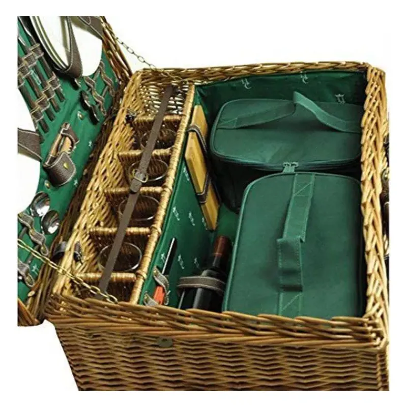 Paniers Pique-nique-Les Jardins de la Comtesse Malle Panier Pique Nique osier et cuir Champs-Elysées 6 personnes Vert