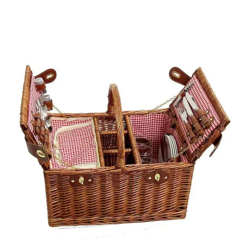 Paniers Pique-nique-Les Jardins de la Comtesse Malle Panier Pique Nique osier Saint Germain Rouge 4 personnes