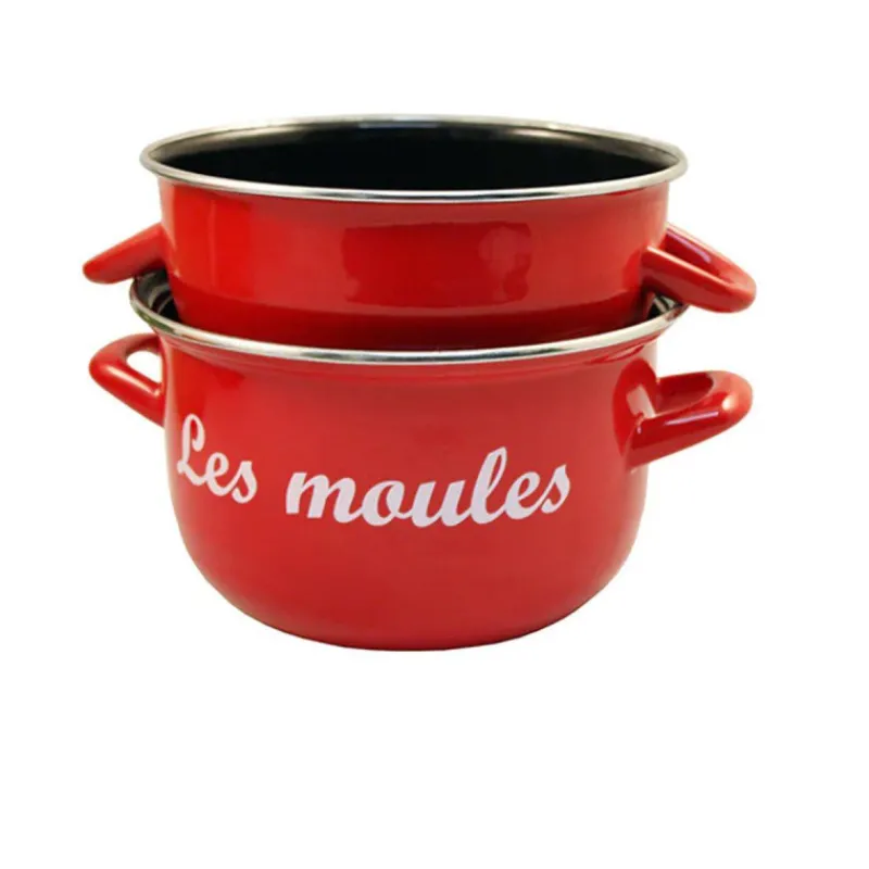 Poissons Et Fruits De Mer-BAUMALU Marmite à moules émail Marquée D18  Coloris Rouge