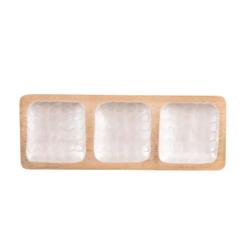 Plats À Compartiments-TABLE PASSION MELLOW  Plateau apéritif 3 compartiments en Bois de manguier et Résine 41x15 cm martelé