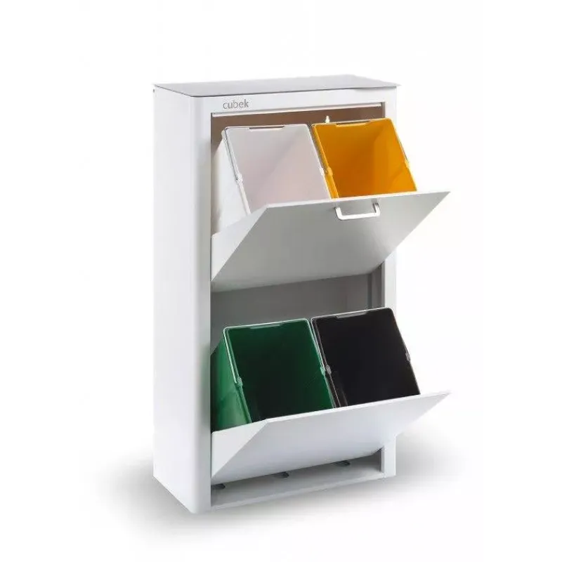 Poubelles De Tri Sélectif-DHO Meuble Poubelle de cuisine tri sélectif CUBEK - 1 Colonne 4 Bacs Blanc