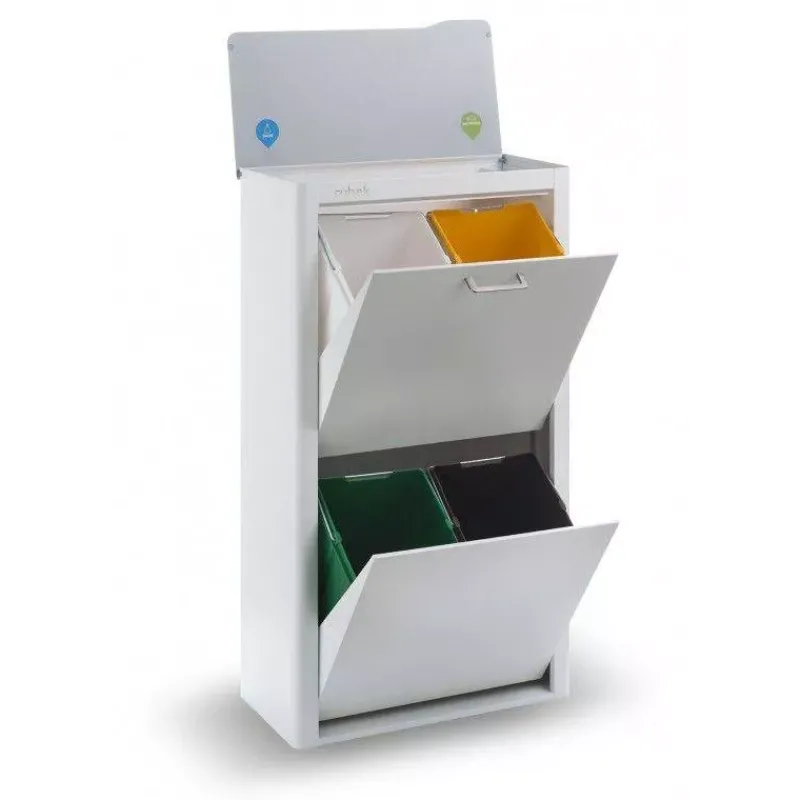 Poubelles De Tri Sélectif-DHO Meuble Poubelle de cuisine tri sélectif CUBEK - 1 Colonne 4 Bacs Blanc