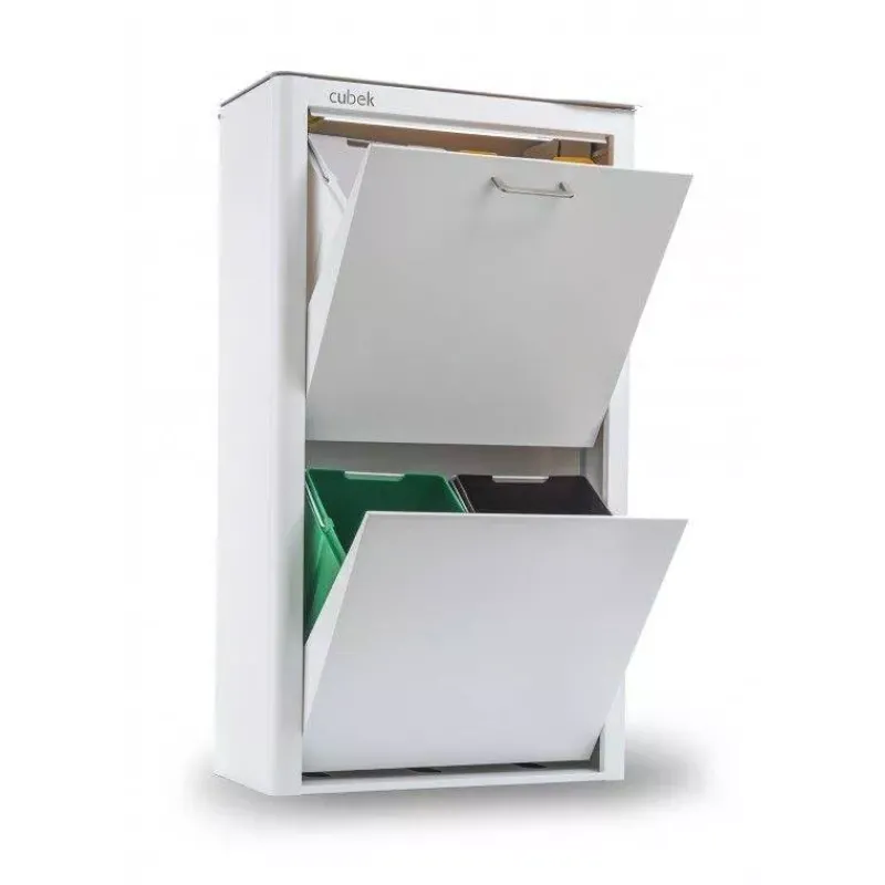 Poubelles De Tri Sélectif-DHO Meuble Poubelle de cuisine tri sélectif CUBEK - 1 Colonne 4 Bacs Blanc