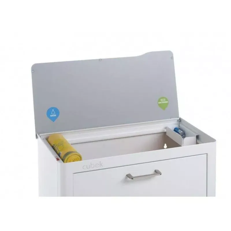 Poubelles De Tri Sélectif-DHO Meuble Poubelle de cuisine tri sélectif CUBEK - 1 Colonne 4 Bacs Blanc