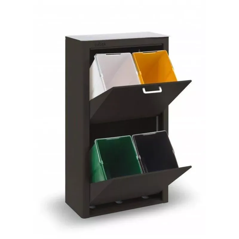 Poubelles De Tri Sélectif-DHO Meuble Poubelle de cuisine tri sélectif CUBEK - 1 Colonne 4 Bacs Noir