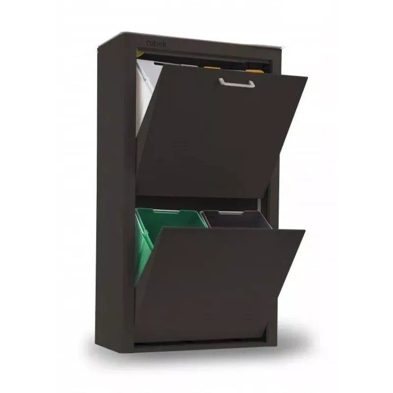 Poubelles De Tri Sélectif-DHO Meuble Poubelle de cuisine tri sélectif CUBEK - 1 Colonne 4 Bacs Noir
