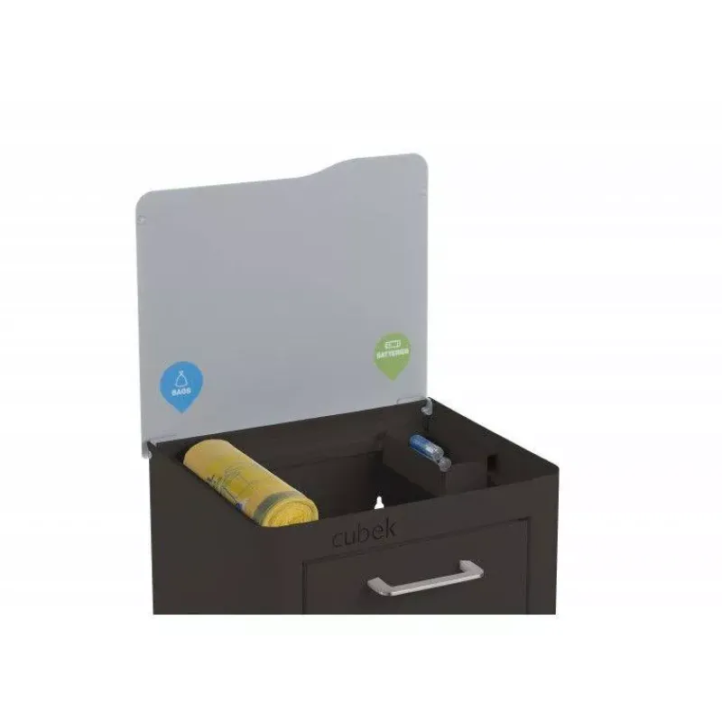 Poubelles De Tri Sélectif-DHO Meuble Poubelle de cuisine tri sélectif CUBEK - 1 Colonne 3 Bacs Noir Mat